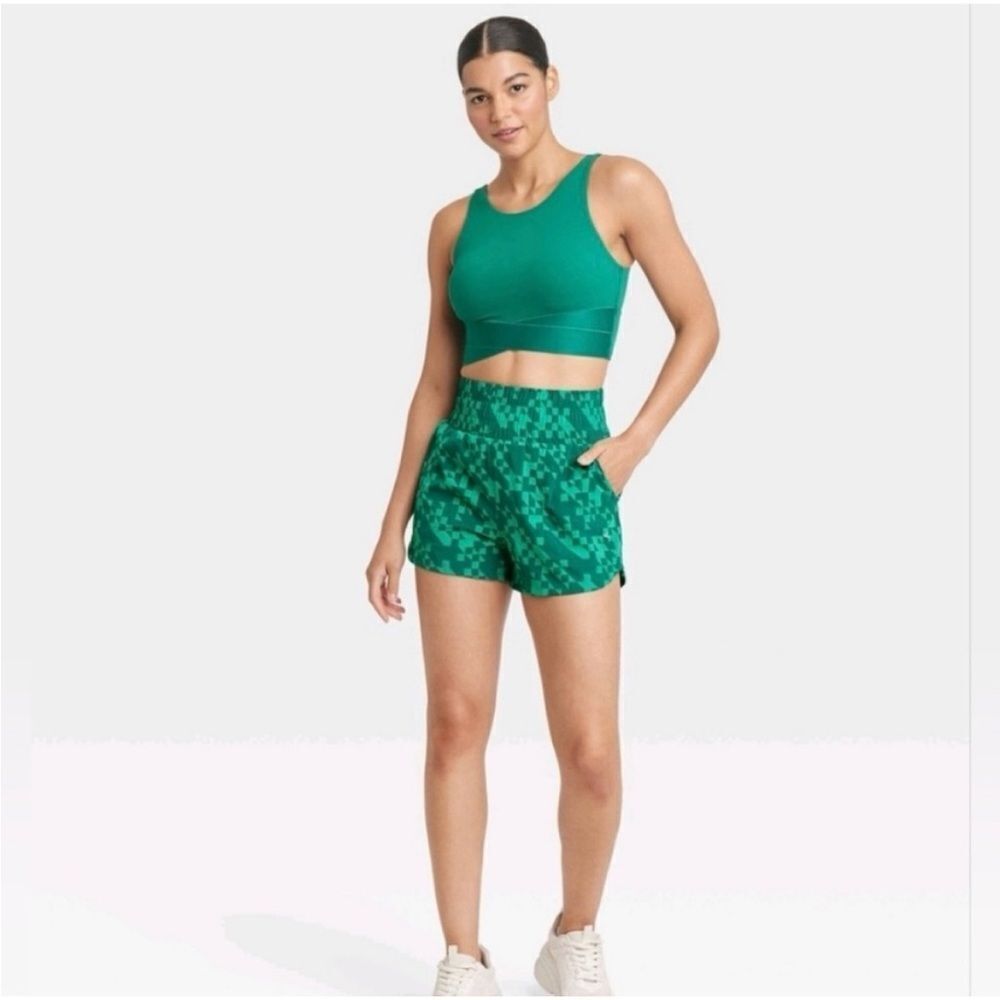 Joy Lab High-Waist Active Shorts, Pixel Green, Size XL